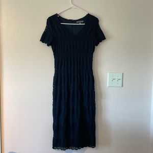 Sharagano lace midi dress navy